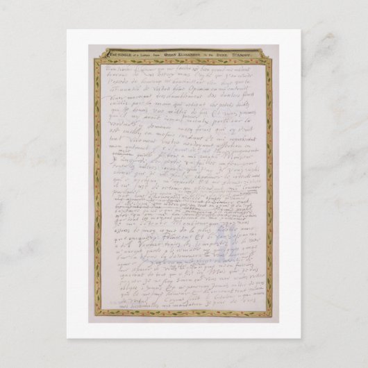 エリザベス1世からフランソワへの手紙のファクシミリ ポストカード (正面)