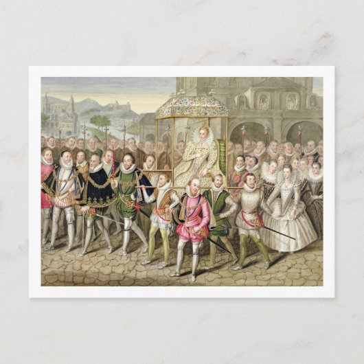 エリザベス1世が廷臣たちと行列する ポストカード (正面)