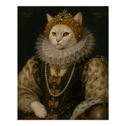 エリザベス1世 ルネサンス風肖像画の女王猫 ポスター (正面)