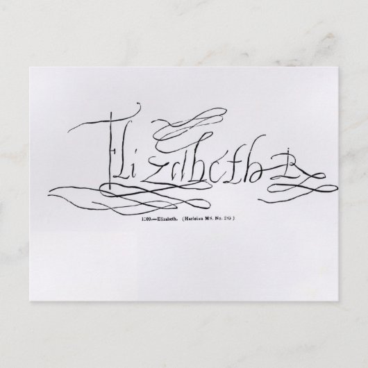 エリザベス1女王の署名 ポストカード (正面)