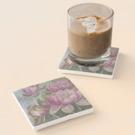 エリスローワンピンクウォーターリリーヴィンテージ花 ストーンコースター