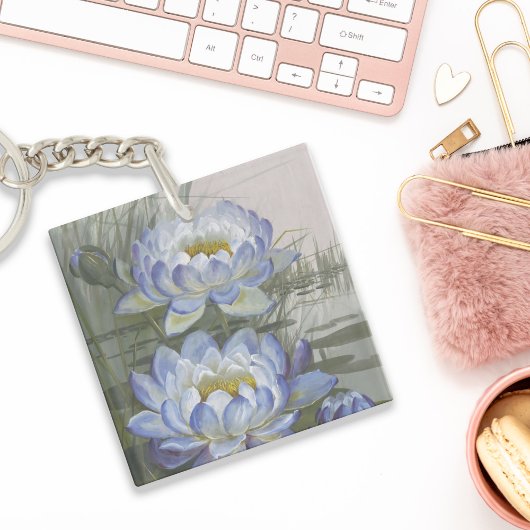 エリスローワンブルークラウドウォーターリリーヴィンテージ花 キーホルダー