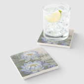 エリスローワンブルークラウドウォーターリリーヴィンテージ花 ストーンコースター (横)