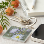 エリスローワンブルーホワイトウォーターリリーヴィンテージ花 キーホルダー (正面右)
