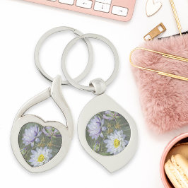 エリスローワンブルーホワイトウォーターリリーヴィンテージ花 キーホルダー