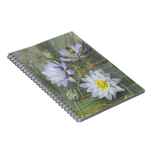 エリスローワンブルーホワイトウォーターリリーヴィンテージ花 ノートブック (右側)