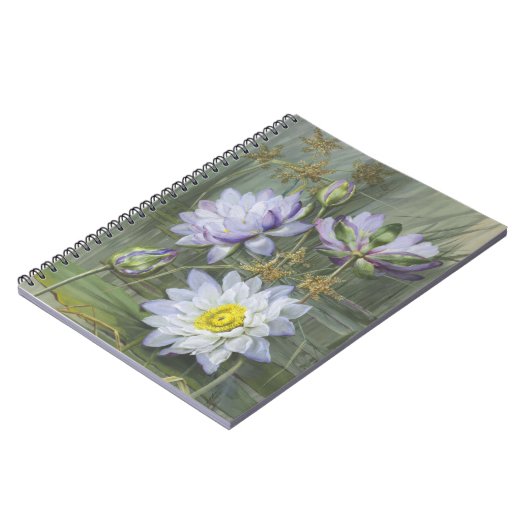 エリスローワンブルーホワイトウォーターリリーヴィンテージ花 ノートブック (左側)