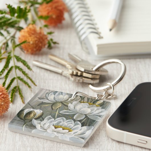 エリスローワンホワイトウォーターリリーヴィンテージ花 キーホルダー (正面右)