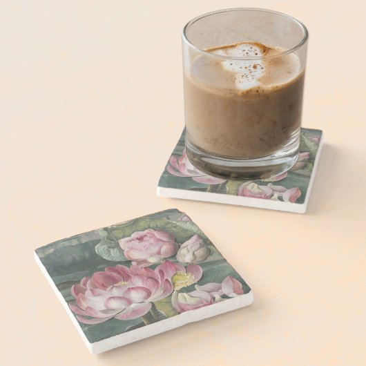 エリスローワン聖蓮水百合ヴィンテージ花 ストーンコースター