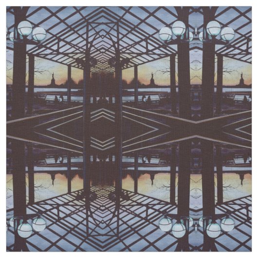 エリス島の自由の生誕地の夕暮れ ファブリック (見本)