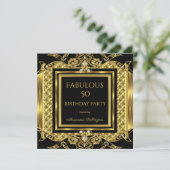 エリッエレガントトフォーマル金ゴールド誕生日パーティブラック 招待状 (スタンド正面)