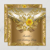 エリッエレガントトブロンズ金ゴールドバラ誕生日パーティー 招待状 (正面/裏面)