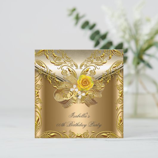 エリッエレガントトブロンズ金ゴールドバラ誕生日パーティー 招待状 (スタンド正面)