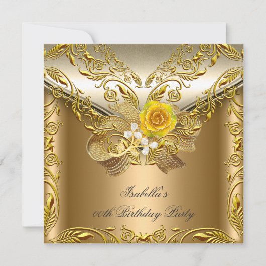エリッエレガントトブロンズ金ゴールドバラ誕生日パーティー 招待状 (正面)