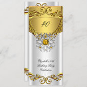 エリッエレガントトホワイトジュエル金ゴールド誕生日パーティー 招待状 (正面/裏面)