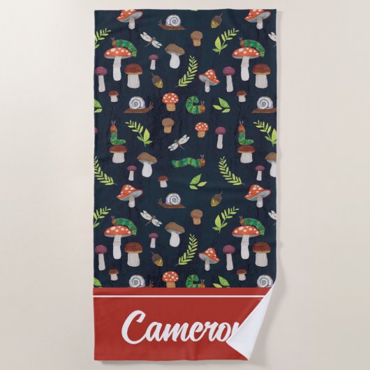 エリック・カレ | バグとキノコのパターン ビーチタオル (正面)