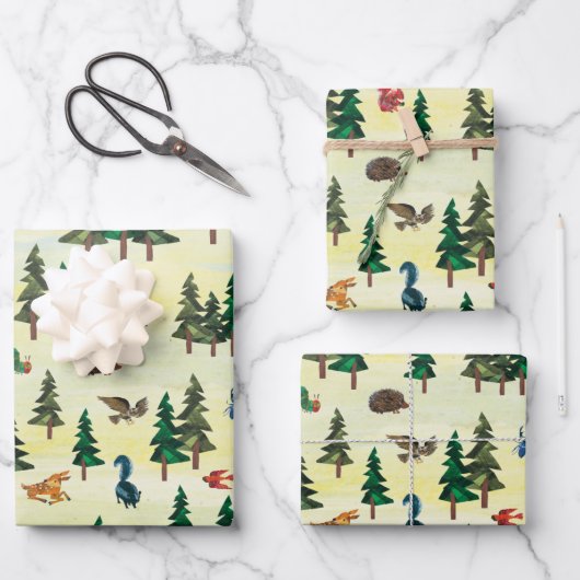 エリック・カレ |フォレストのおもしろいパターンの準備完了 ラッピングペーパーシート (正面)