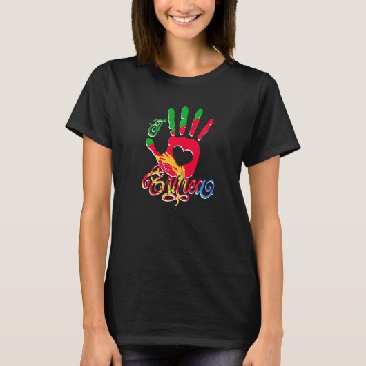 エリトリア国旗を片手にエリトリアを愛するハート Tシャツ (正面)