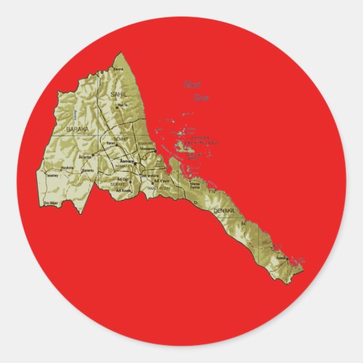 エリトリア地図ステッカー ラウンドシール (正面)