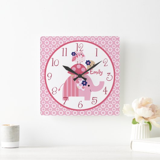エリパーソナライズされたー/エラエレファント積み上げ時計 スクエア壁時計 (ホーム)