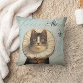 エリマキシギのつばおよび蝶を持つヴィンテージ猫 クッション (ブランケット)