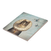 エリマキシギのつばおよび蝶を持つヴィンテージ猫 タイル (側面)