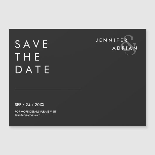 エリミニマルーな黒いモダン結婚式の日付を保存 (正面)