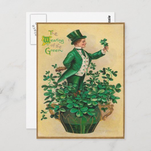 エリンの小妖精のシャムロックの粘土管のハープ ポストカード (正面/裏面)