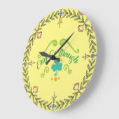 エリンゴーブラウアイリッシュフォークアートリース ラージ壁時計 (傾斜)