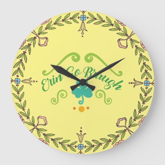 エリンゴーブラウアイリッシュフォークアートリース ラージ壁時計 (正面)