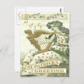 エリン音楽ノートの女性シャムロックハープ ポストカード (正面/裏面)