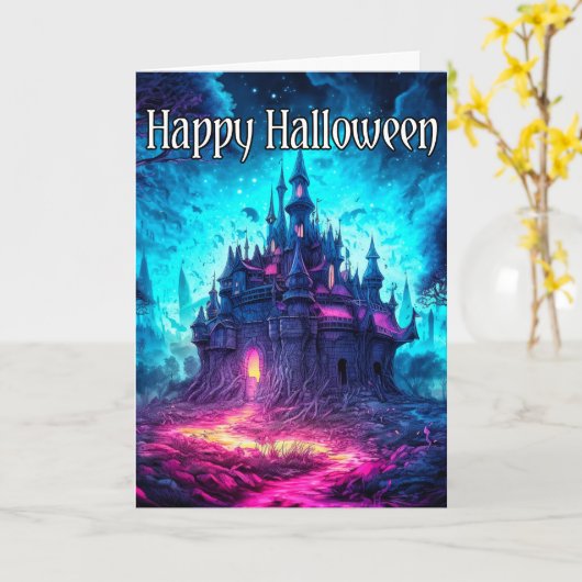 エリーオールドハ幽霊のよく出るウス |ハッピーハローウィン カード (黄色い花)