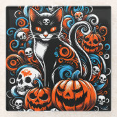 エリーキャットスカルハロウィーン ガラスコースター (正面)