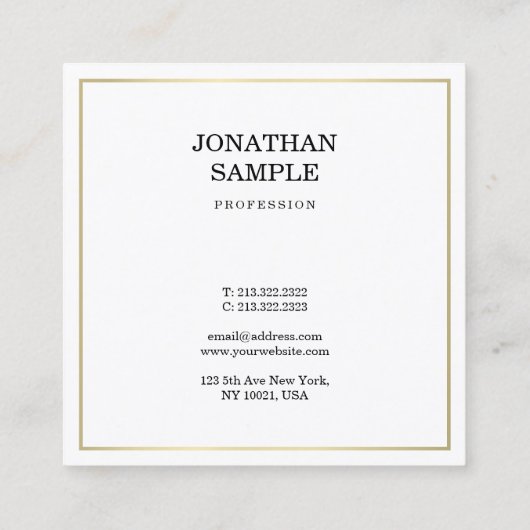 エリートお洒落デザイントレンディー金ゴールドプレーンモダンシック スクエア名刺 (裏面)