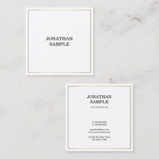 エリートお洒落デザイントレンディー金ゴールドプレーンモダンシック スクエア名刺 (正面/裏面)