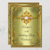 エリートアボカドグリーン金ゴールド誕生日パーティー2 招待状 (正面/裏面)