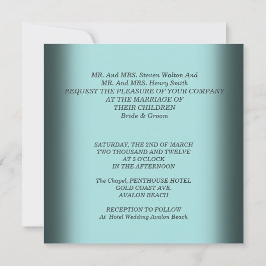 エリートエレガントなウェディング華美ブルーセット金ゴールド 招待状 (裏面)