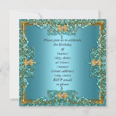 エリートエレガントティール（緑がかった色）金ゴールドオン金ゴールド誕生日パーティー 招待状 (裏面)