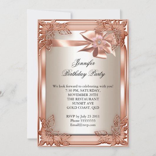 エリートエレガントバースデーパーティオレンジクリーム 招待状 (正面)