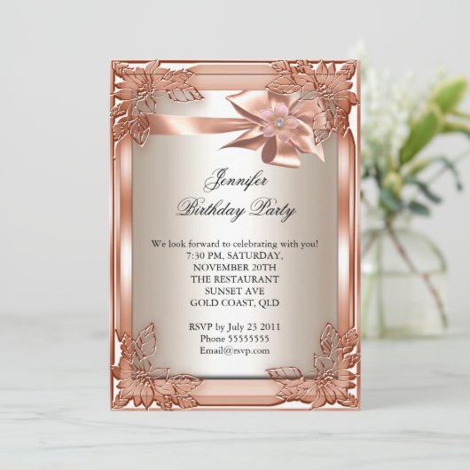 エリートエレガントバースデーパーティオレンジクリーム 招待状 (スタンド正面)