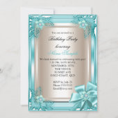 エリートエレガントバースデーパーティーティール(緑がかった色)クリームボウ2 招待状 (正面)