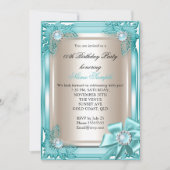 エリートエレガントバースデーパーティーティール（緑がかった色）クリームボウ3 招待状 (正面)