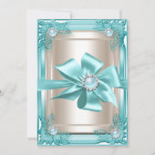 エリートエレガントバースデーパーティーティール(緑がかった色)クリームボウ3 招待状 (裏面)