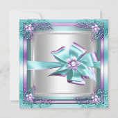 エリートエレガントバースデーパーティーティール（緑がかった色）パープルシルバー 招待状 (裏面)