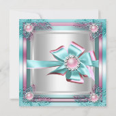 エリートエレガントバースデーパーティーティール(緑がかった色)ピンクシルバー2 招待状 (裏面)