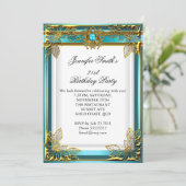 エリートエレガントバースデーパーティーティール(緑がかった色)ブルー金ゴールドホワイト 招待状 (スタンド正面)