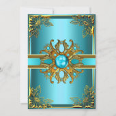 エリートエレガントバースデーパーティーティール(緑がかった色)ブルー金ゴールドホワイト 招待状 (裏面)