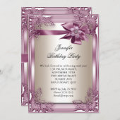 エリートエレガントバースデーパーティーピンククリーム 招待状 (正面/裏面)