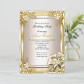 エリートエレガントバースデーパーティー金ゴールドクリームボウL 招待状 (スタンド正面)