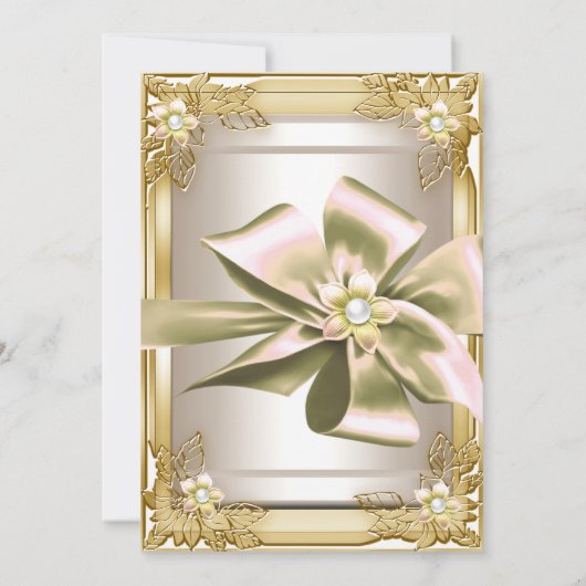 エリートエレガントバースデーパーティー金ゴールドクリームボウL 招待状 (裏面)